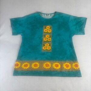 90s Women's Vintage Coconut Bay Teal Tie Dye Sunflower Graphic T-Shirt
